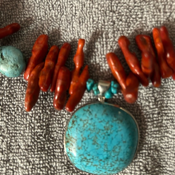 Turquoise and Coral Beaded Necklace - Picture 3 of 3
